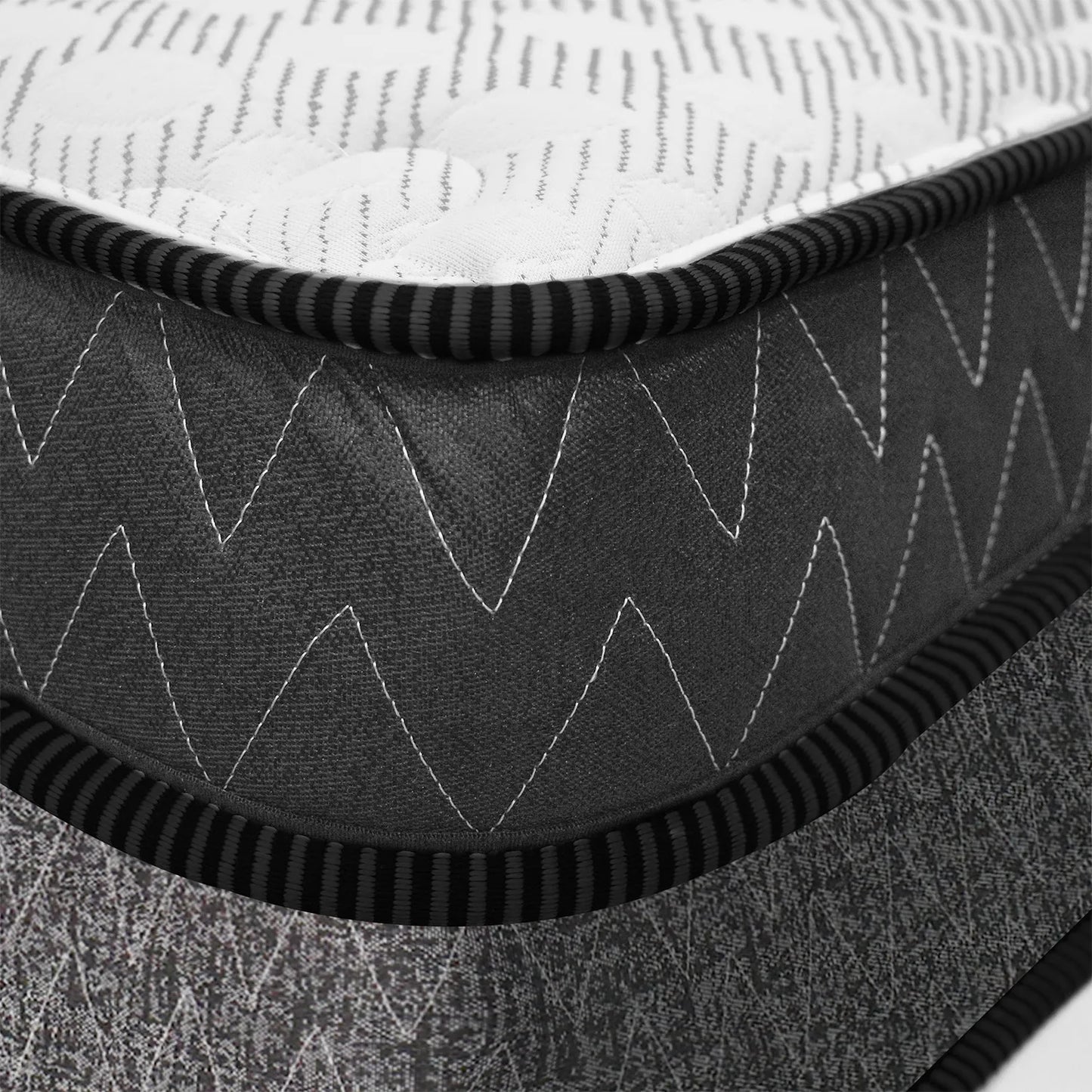 Detalle del borde reforzado del colchón Niebla con costuras resistentes y capas de tejido decorativo - Colchones All Star Colombia - ideal para las familias colombianas