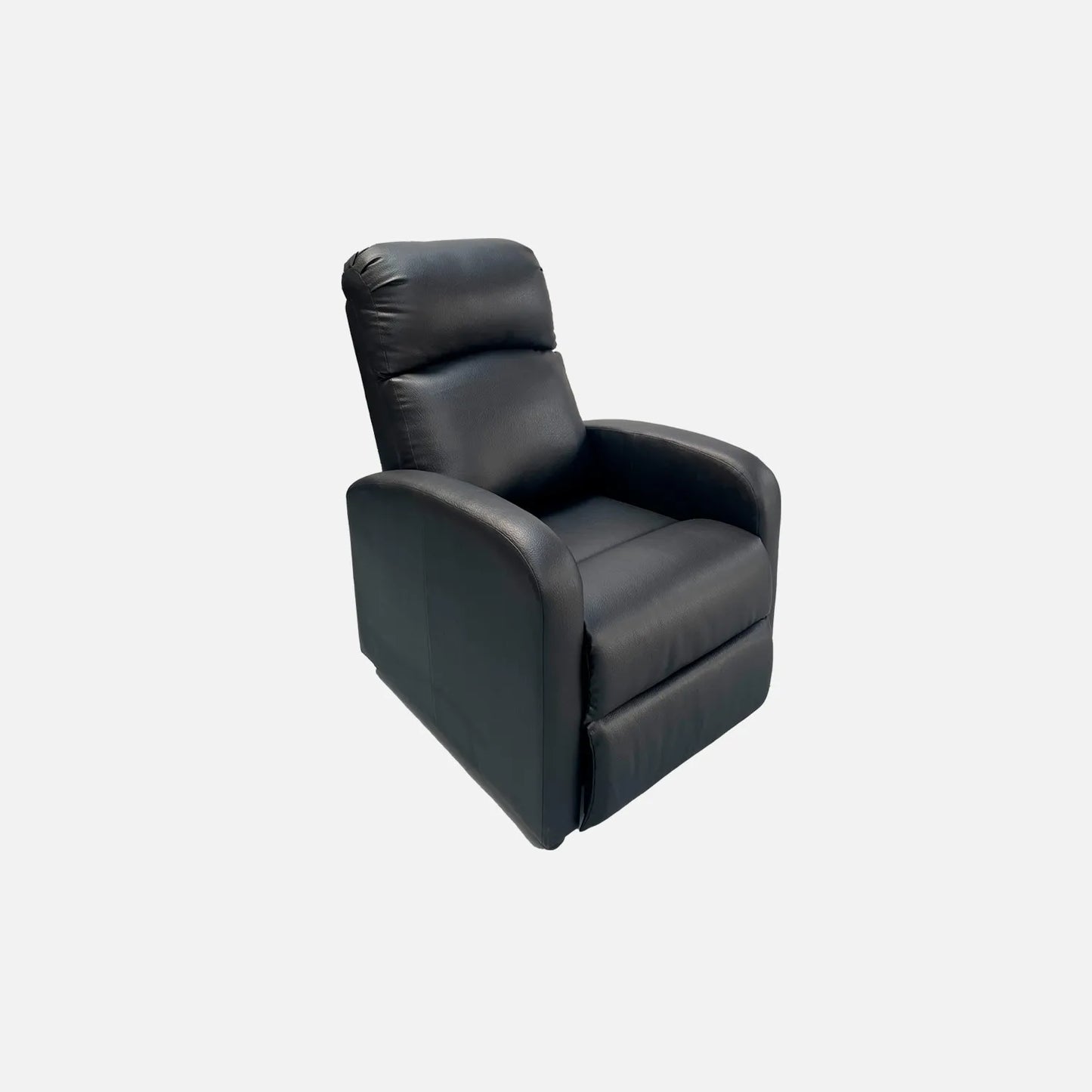Sillón reclinable Logan visto en perspectiva, tapizado color negro, fotografía sobre fondo blanco, ideal para visualizar la combinación de estilos y colores - All Star muebles