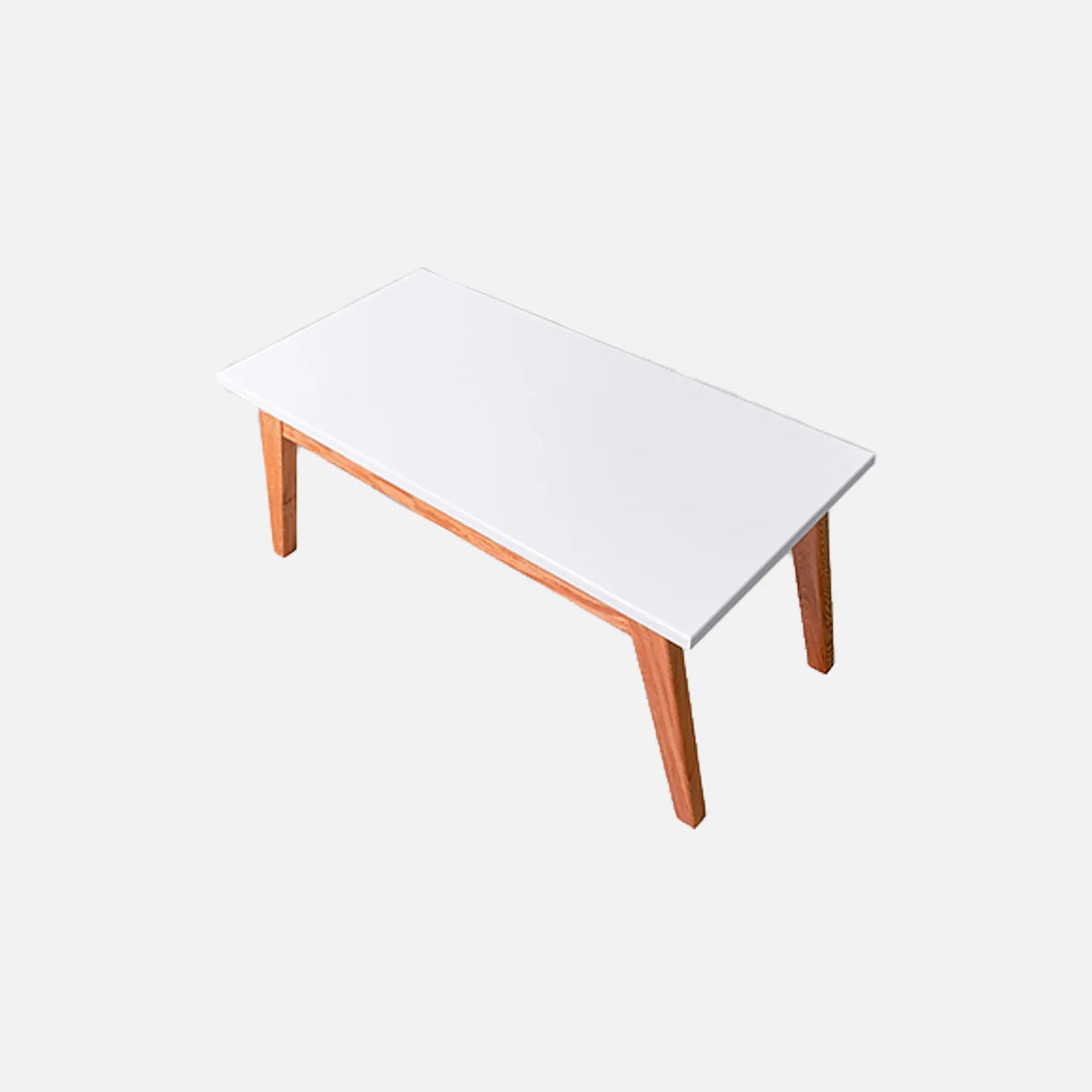 Mesa auxiliar Tanner vista en perspectiva en madera maciza tono natural, con tapa color blanco, fotografía sobre fondo blanco, ideal para visualizar la combinación de estilos y colores - All Star muebles