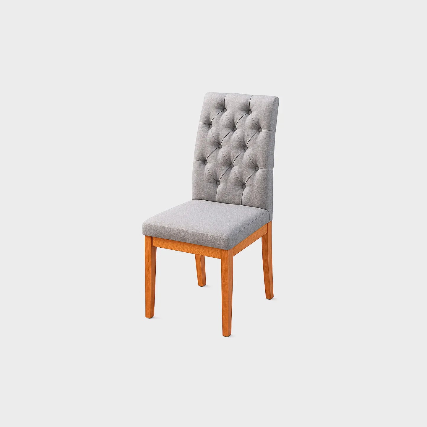 Silla de comedor Picasso con bastidor en madera maciza tono natural, tapizada capitoné color gris, fotografía sobre fondo blanco, ideal para visualizar la combinación de estilos y colores - All Star muebles