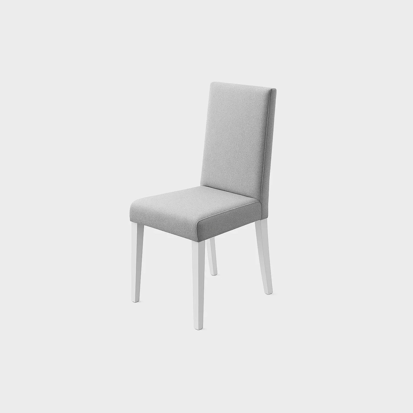 Silla de comedor Rembrandt con bastidor en madera maciza tono blanco, tapizada lisa color gris, fotografía sobre fondo blanco, ideal para visualizar la combinación de estilos y colores - All Star muebles