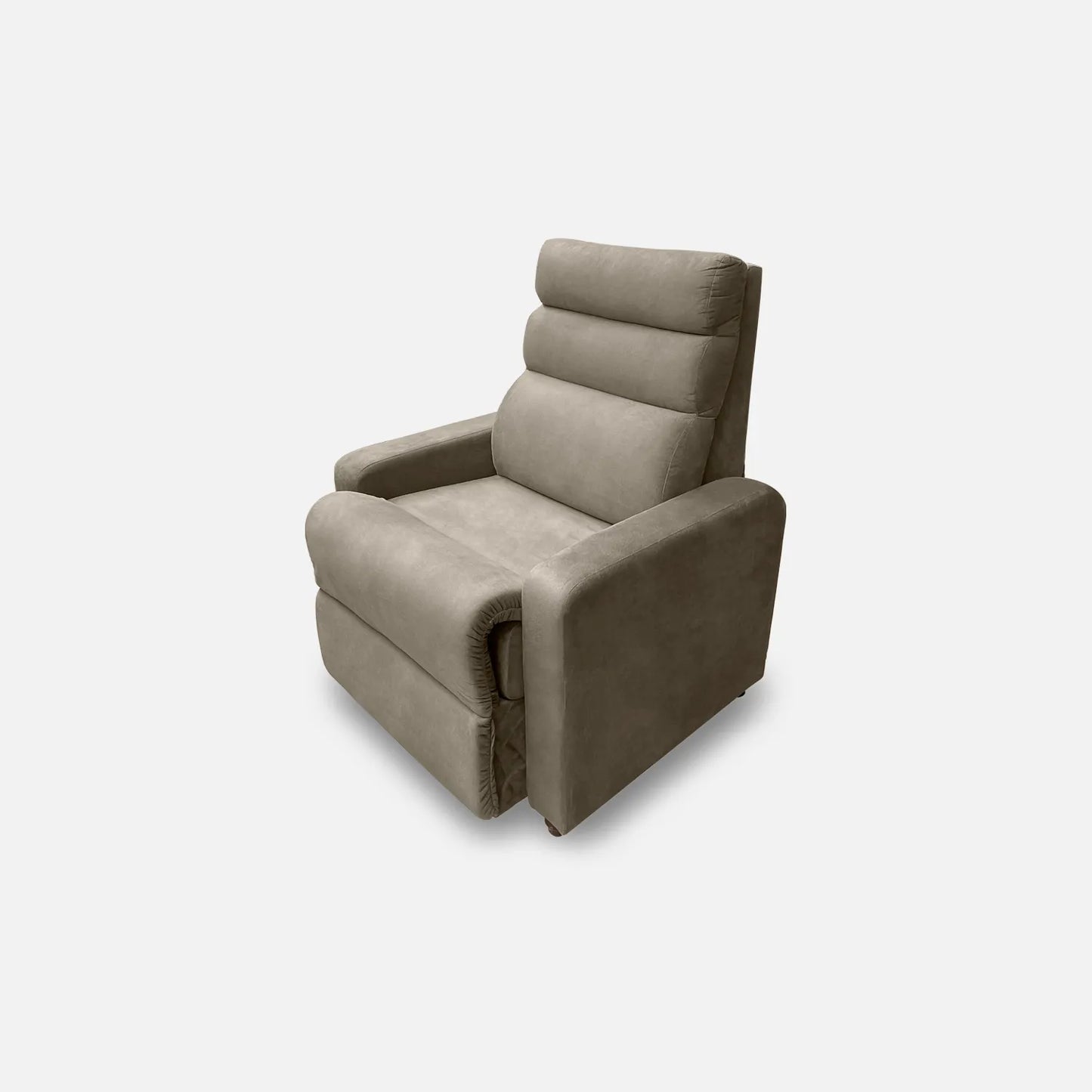 Sillón reclinable Odín visto en perspectiva, tapizado color beige, con patas metálicas, fotografía sobre fondo blanco, ideal para visualizar la combinación de estilos y colores - All Star muebles