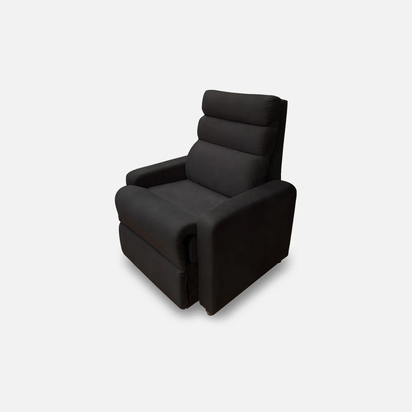Sillón reclinable Odín visto en perspectiva, tapizado color negro, con patas metálicas, fotografía sobre fondo blanco, ideal para visualizar la combinación de estilos y colores - All Star muebles