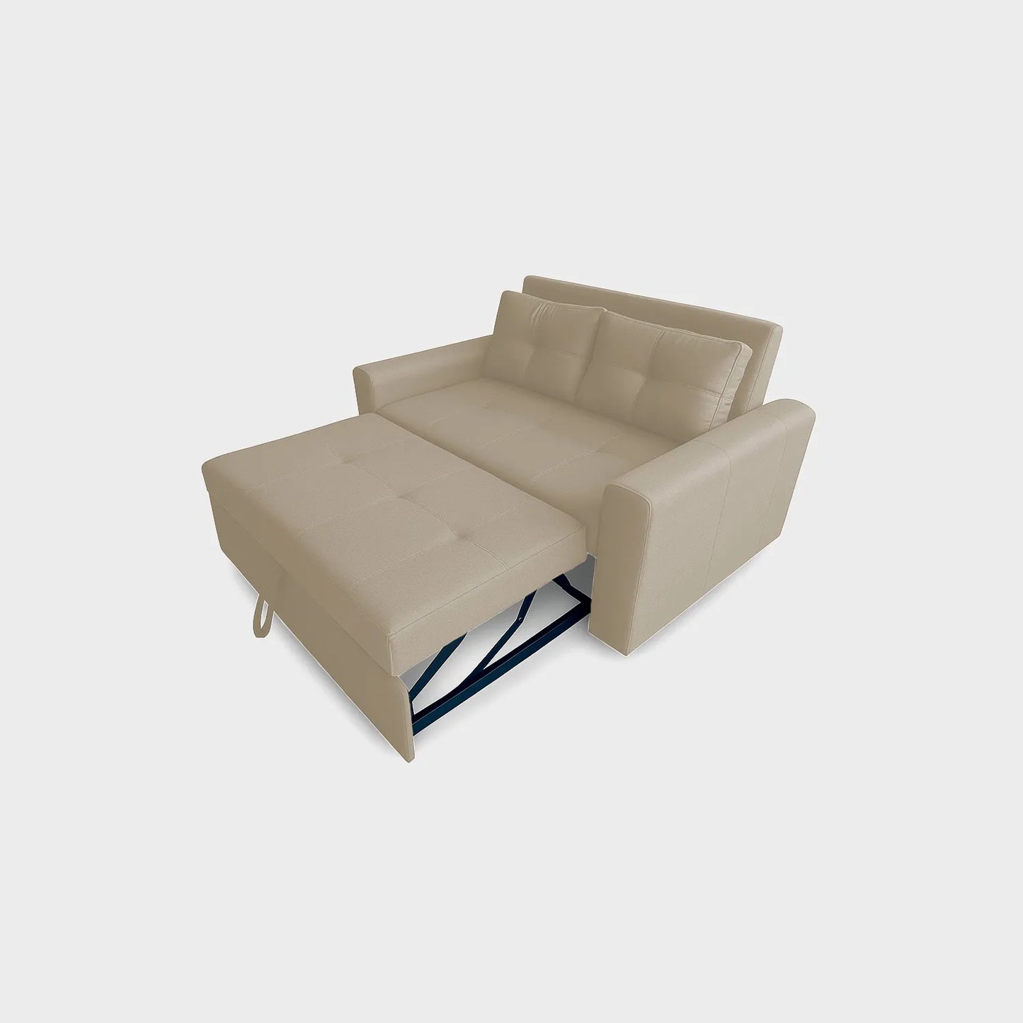 Sofá Cama tipo carrito Bari 2 puestos modo cama, tapizado en color beige, fotografía sobre fondo blanco, ideal para visualizar la combinación de estilos y colores - All Star muebles