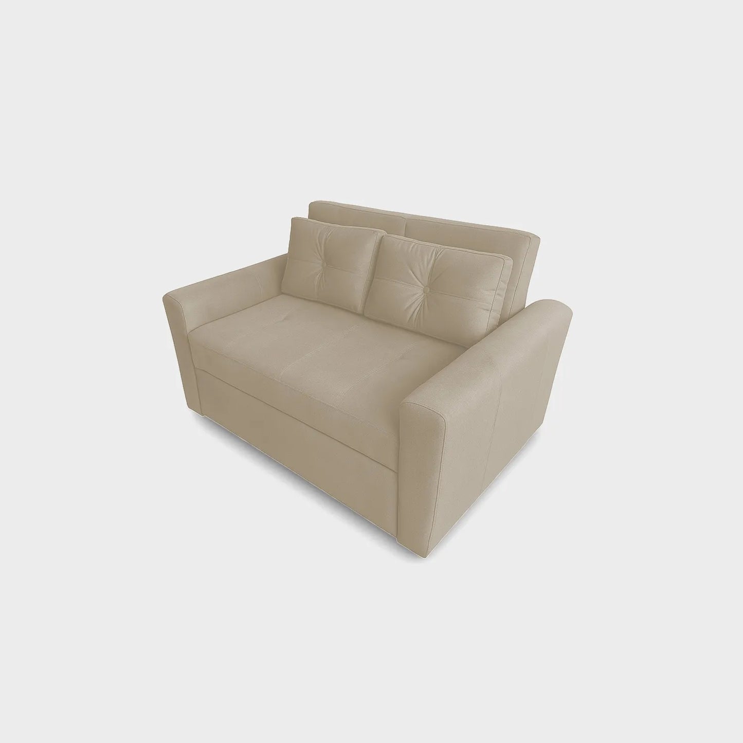 Sofá cama Bari tipo carrito visto de perspectiva, tapizado color beige, fotografía sobre fondo blanco, ideal para visualizar la combinación de estilos y colores - All Star muebles