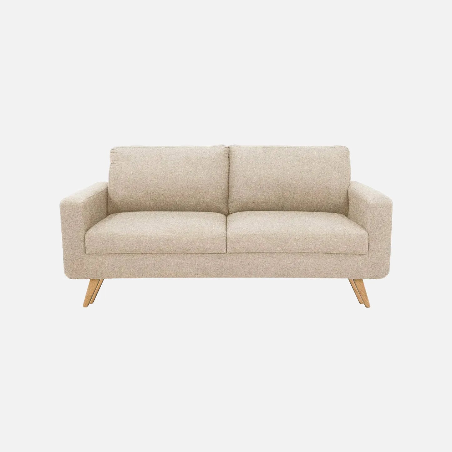 Sofá Río en tela color beige, diseño moderno con patas en madera clara – ideal para salas pequeñas o espacios contemporáneos - All Star muebles Colombia