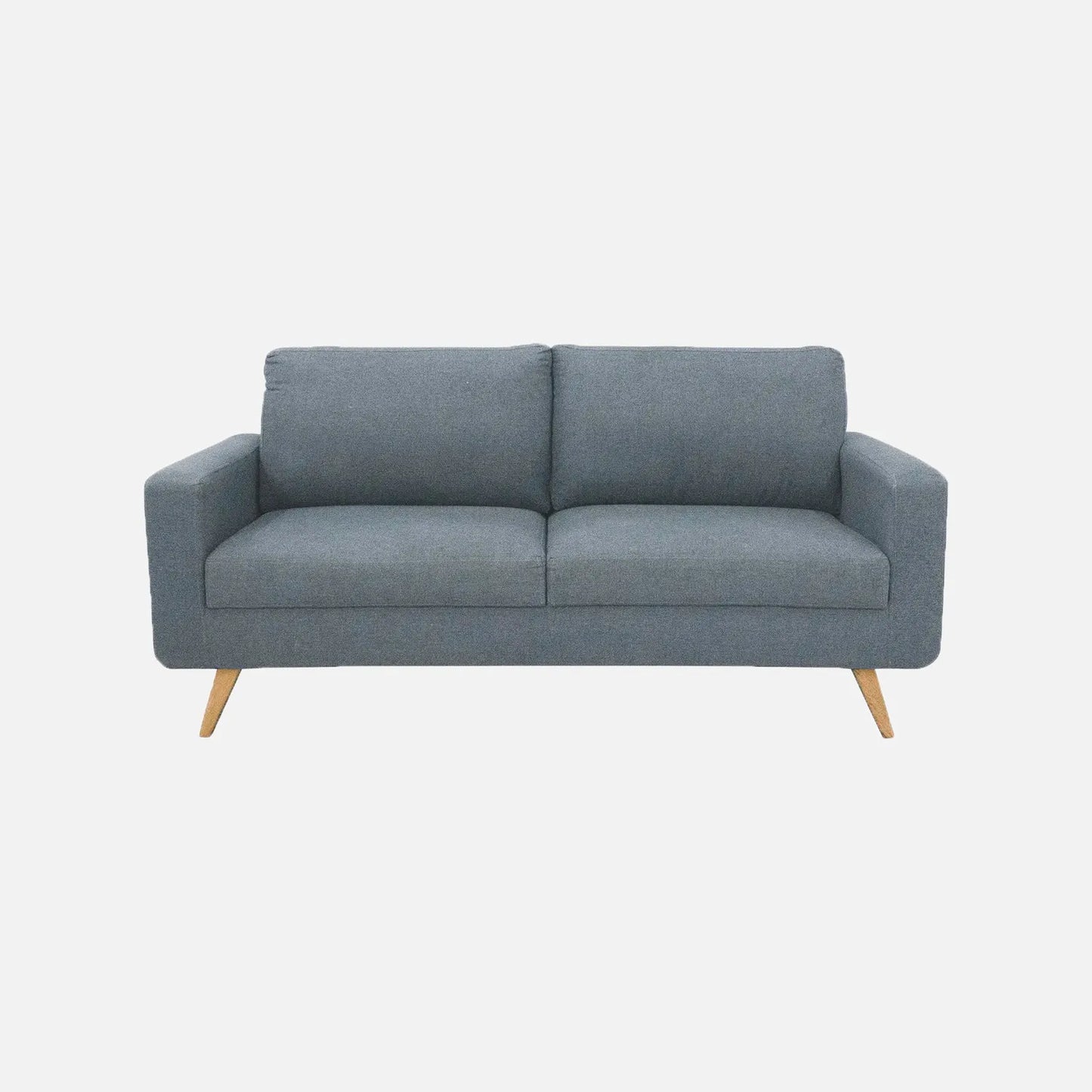 Sofá Río en tela color gris, diseño moderno con patas en madera clara – ideal para salas pequeñas o espacios contemporáneos - All Star muebles Colombia