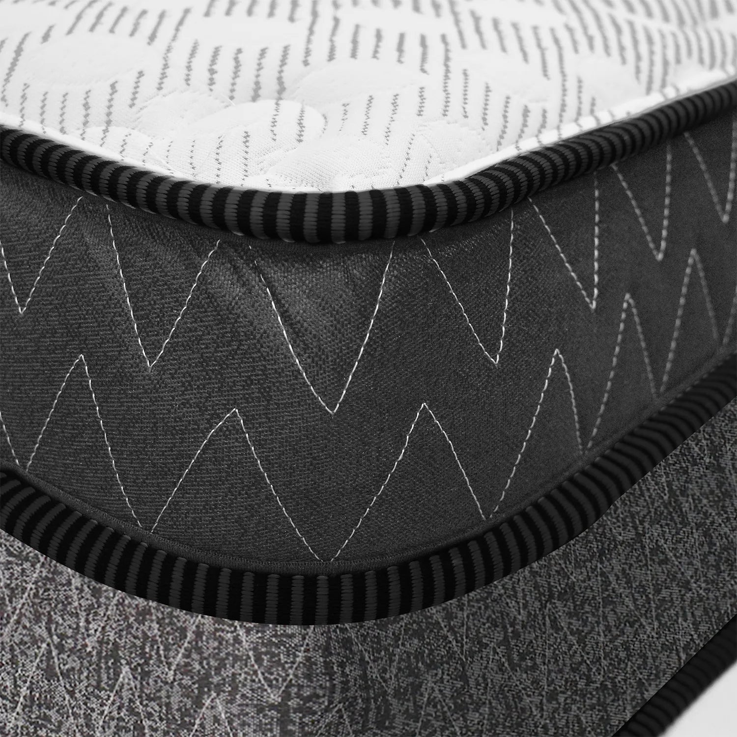 Detalle del borde reforzado del colchón Niebla con costuras resistentes y capas de tejido decorativo - Colchones All Star Colombia - ideal para las familias colombianas 