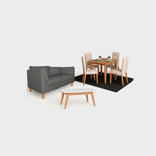 Juego de sala Mini Neptuno: Sofá 3 Pts, Comedor 4 Pts y Mesa Aux