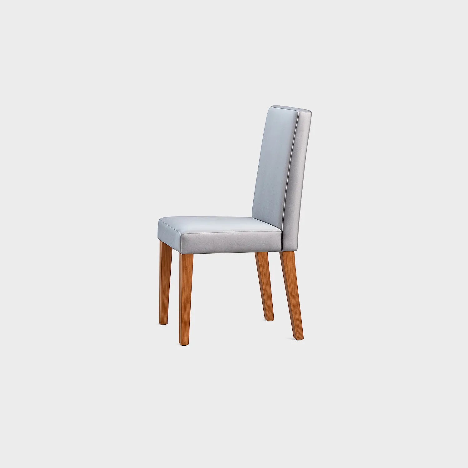 Silla de comedor Paris con bastidor en madera maciza tono natural, tapizada lisa color gris, fotografía sobre fondo blanco, ideal para visualizar la combinación de estilos y colores - All Star muebles