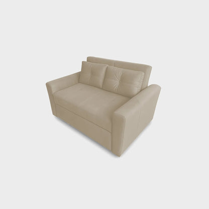 Sofá cama Bari tipo carrito visto de perspectiva, tapizado color beige, fotografía sobre fondo blanco, ideal para visualizar la combinación de estilos y colores - All Star muebles