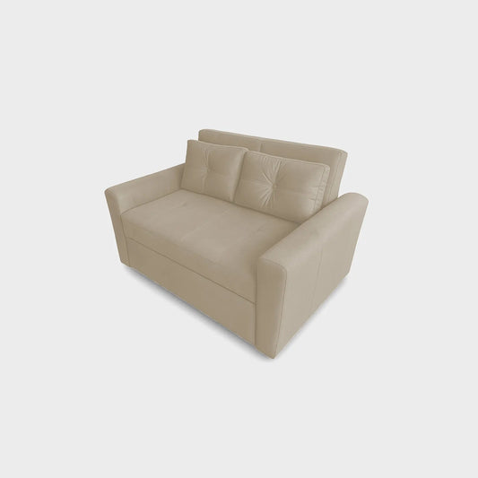 Sofá cama Bari tipo carrito visto de perspectiva, tapizado color beige, fotografía sobre fondo blanco, ideal para visualizar la combinación de estilos y colores - All Star muebles
