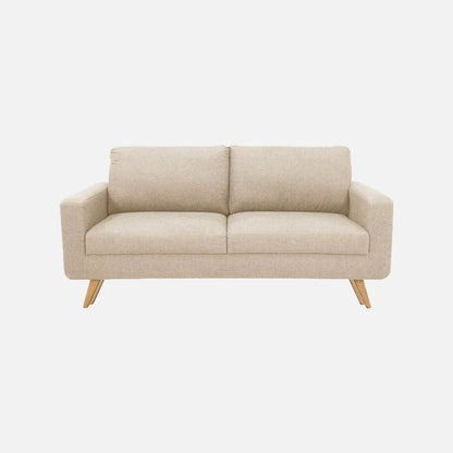 Sofá Río en tela color beige, diseño moderno con patas en madera clara – ideal para salas pequeñas o espacios contemporáneos - All Star muebles Colombia